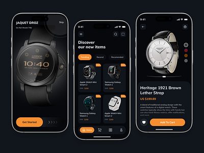 Smartwatch E-Commerce App UI/UX Design app design dark mode ui ecommerce ecommerce app design fashion ecommerce luxury watch mobile mobile ecommerce ui modern app ui onboarding screen online shopping app product detail shopping app smartwatch app smartwatch store ui design uiux ux design watch store watch store app