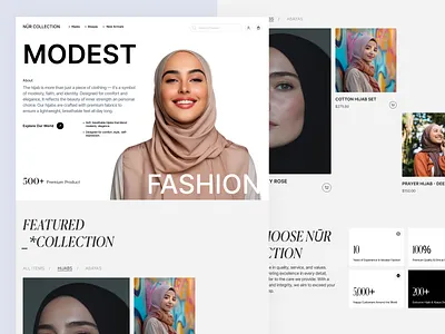 Modern Hijab & Abaya E-Commerce UI abaya design clean interface clothing store ui design e commerce design elegant fashion ui fashion e commerce fashion website hero section hijab collection landing page landing page design mehbubur rahman minimal ui modern fashion design modest fashion modest wear brand retail website web design website design