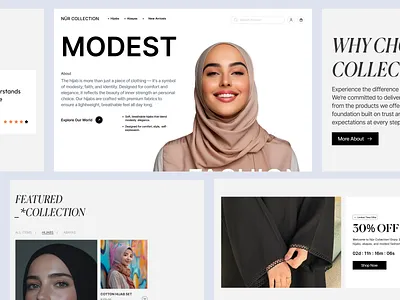 Elegant Fashion Landing Page Modest Collection E-Commerce abaya design clean interface clothing store ui e commerce design elegant fashion ui fashion e commerce fashion website hero section hijab collection landing page landing page design mehbubur rahman minimal ui modern fashion design modest fashion modest wear brand retail website web design website website design