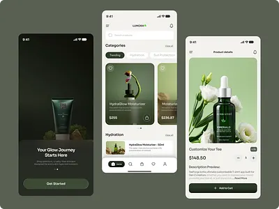 Natural Skincare Mobile App Clean E-Commerce Experience app concept beauty e commerce clean interface cosmetic app fashion and beauty app green ui design luxury skincare design mehbubur rahman minimal mobile ui mobile app mobile app design mobile e commerce modern mobile app natural skincare organic skincare app premium e commerce product detail page retail app design shopping app ui skincare app