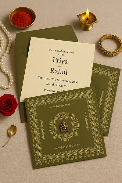 Deep Sage Wooly Glitter Wedding Card cheap invitations