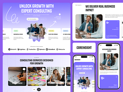 Coreinsight : Consulting Website agency website architecture landing page b2b website bento ui business consulting businessgrowth consulting corporate brandin dailyui homepage landing page personal portfolio professional services startup website design