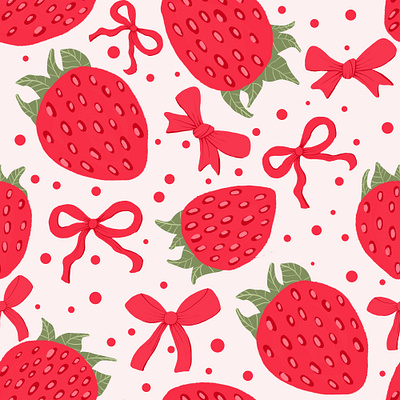 Red Strawberry With Bows. Seamless pattern bows fabric fashion packaging pattern red seamless strawberry textile