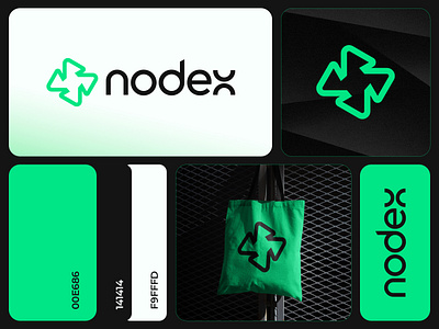 Nodex Branding abstract bento brand guide brand identity branding business code geometric graphic design green grid logo minimal modern node startup tech