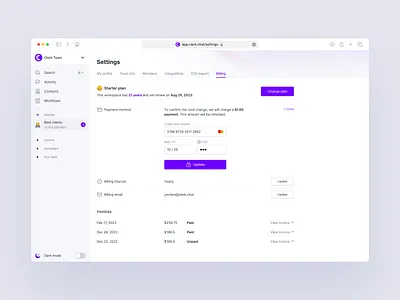 Clerk settings page application profile setting design setting ui settings settings page web app web design web ui webapp