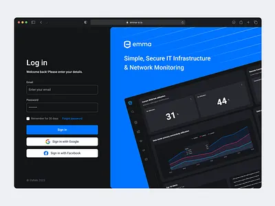 Emma: Login Page app blue branding clean dark dashboard design login minimal saas sign in sign up ui ux