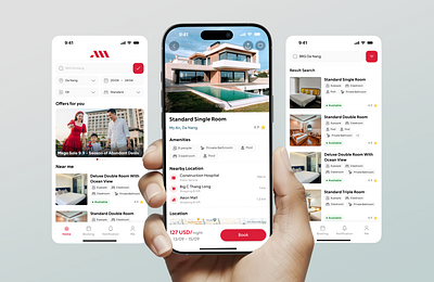 Restify – Modern Real Estate Rental App UI app design booking app clean design hotel booking ui ios app minimal ui mobile design mobile ui modern ui real estate app search results page travel app ui design ux design vacation rental