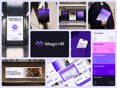 Mega HR Visual Identity ai artificial intelligence bag billboards brand branding digital hiring hr icon logo mega pixel posters prints tech technology ui visual indetity web3