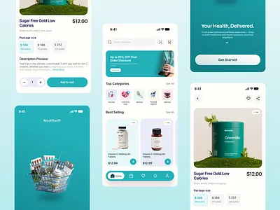 Medicine Delivery Mobile App Pharmacy & Healthcare UI clean interface delivery app ui e commerce design health app design health product app healthcare ui medical app concept medical e commerce medicine delivery app mehbubur rahman minimal mobile ui mobile app mobile app design modern mobile app online pharmacy pharmacy app product detail page supplement app ux design wellness app ui