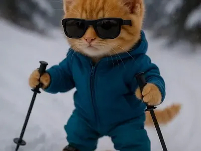 AI Skiing Cats – Playful Winter Fantasy ai art character design cute animals digital digital art fantasy art generative ai illustration midjourney photoshop skiing cats whimsical winter