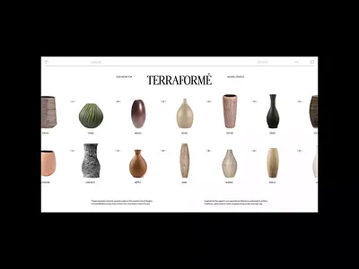 Terraforme clay product decoration decoration website ecommerce website home decoration interactive website product catalog product website ui ui design vases web design website design