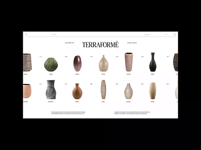 Terraforme clay product decoration decoration website ecommerce website home decoration interactive website product catalog product website ui ui design vases web design website design
