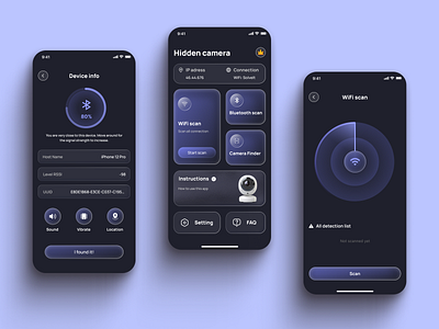 Hidden Device Finder app app design card design graphic design mobile app protect purple safe scan ui