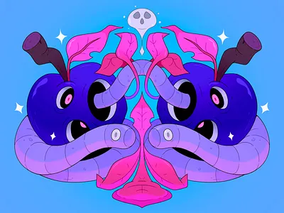 Worms & Apples. 2d apple blue cartoon character characterdesign design food ghost illustration illustrator leaf worm