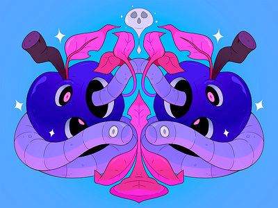Worms & Apples. 2d apple blue cartoon character characterdesign design food ghost illustration illustrator leaf worm