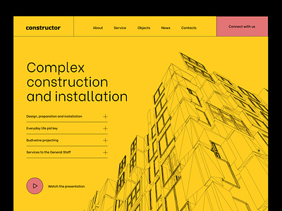 Construction website architect architecture building construction line art line art website monochrome illustarion ui website ui yellow webdesign yellow yellow ui