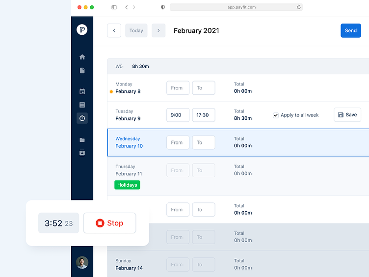 Payfit - Time and Attendance main view