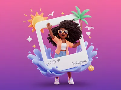 Summer Vibes 3D Illustration 🌴☀️ 3d 3dart 3dcharacter 3dillustration character girl instagram socialmedia summer sun wave