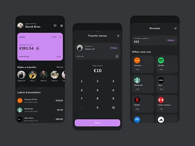 Students Payment Mobile App app app design card cashback clean dark design dark mobile dark theme finance fintech mobile mobile design money payments rewards students transactions transfer ui ux