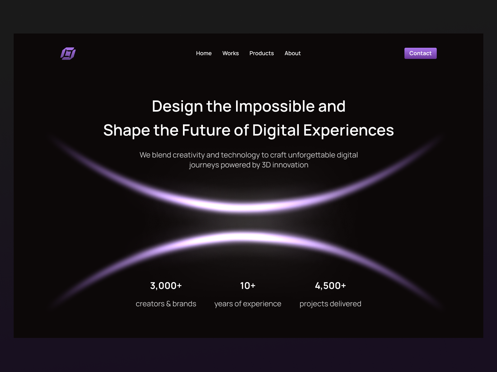 Futuristic Hero Section UI — Bold 3D Digital Experience creative agency dark mode dribbbleshots futuristicdesign hero section landing page modernui product design purple ui uidesign uiux ux design web design