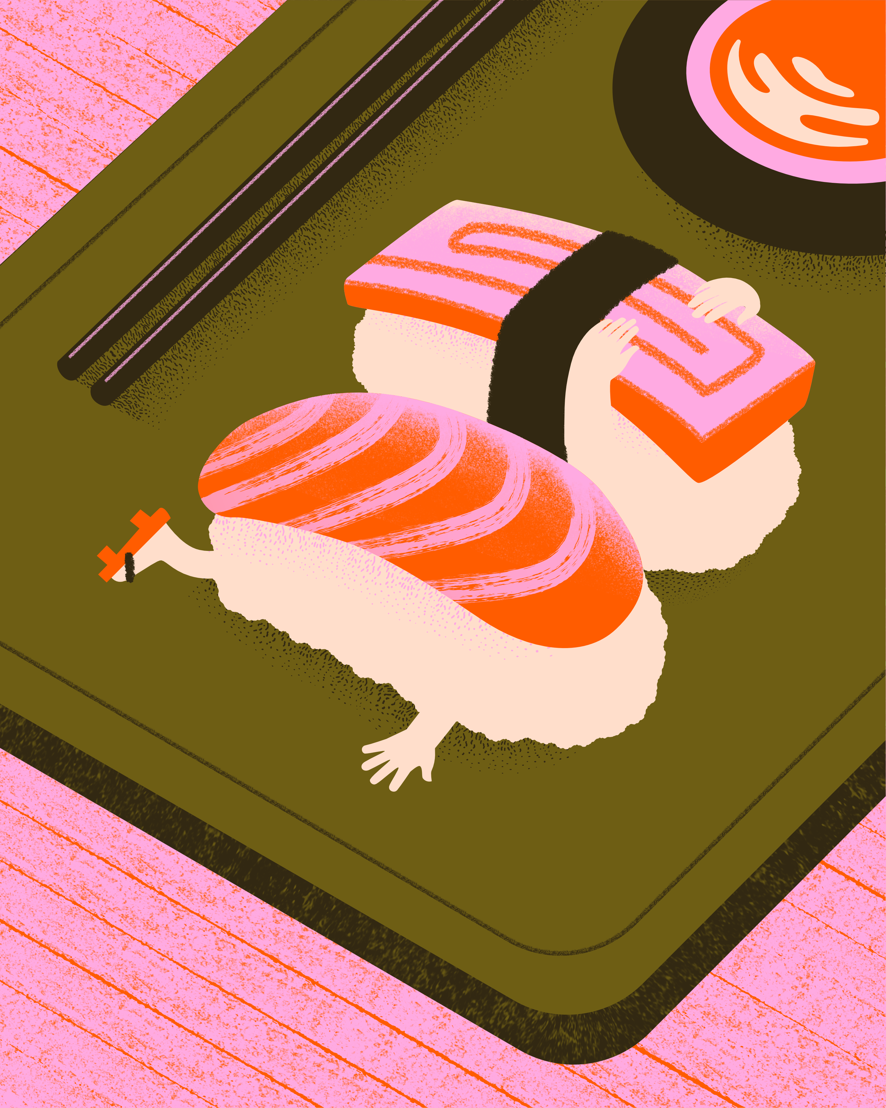 Two Nigiris, two moods art colorful flat illustration vector