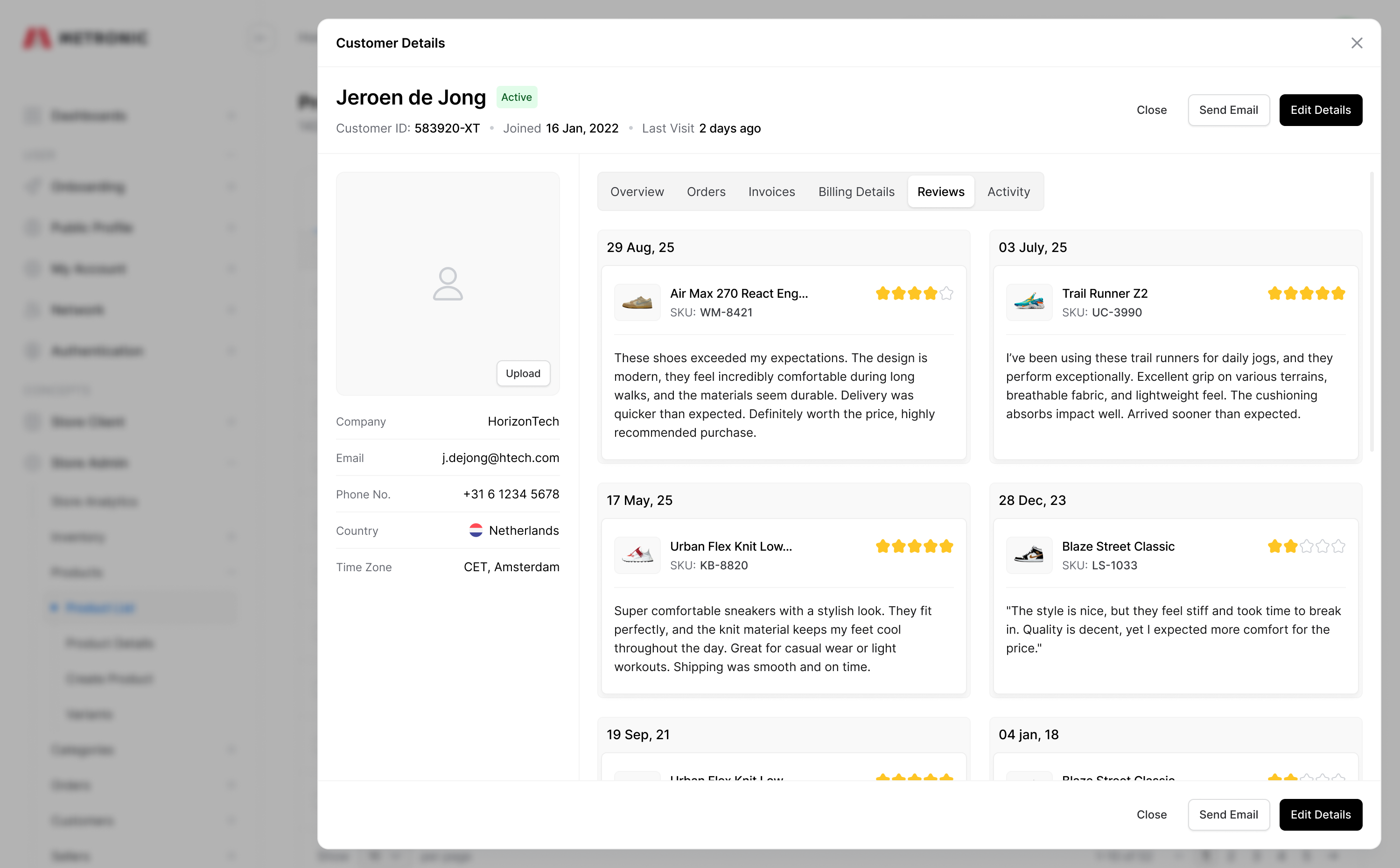 Metronic 9 - Inventory - Customer Details - Reviews customer details inventory reviews testimonials