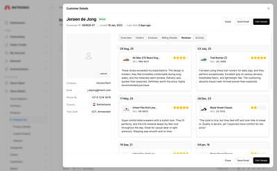 Metronic 9 - Inventory - Customer Details - Reviews customer details inventory reviews testimonials