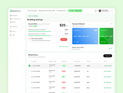 Billing & Subscription Dashboard billing dashboard interface product design saas subscription ui ux