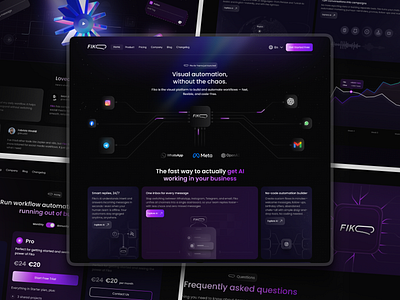 Fiko – Visual Automation Platform UI/UX Design app design branding darkui dashboard figma landingpage marketing nocode ui uiux visualautomation webdesign