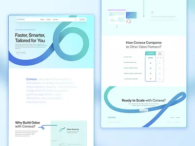 Conexa - ERP Services Landing Page Desktop View backswitch branding colorful design desktop erp framer graphic design illustration interaction landing page logo minimalist screenshot still layout teal tech ui ux website