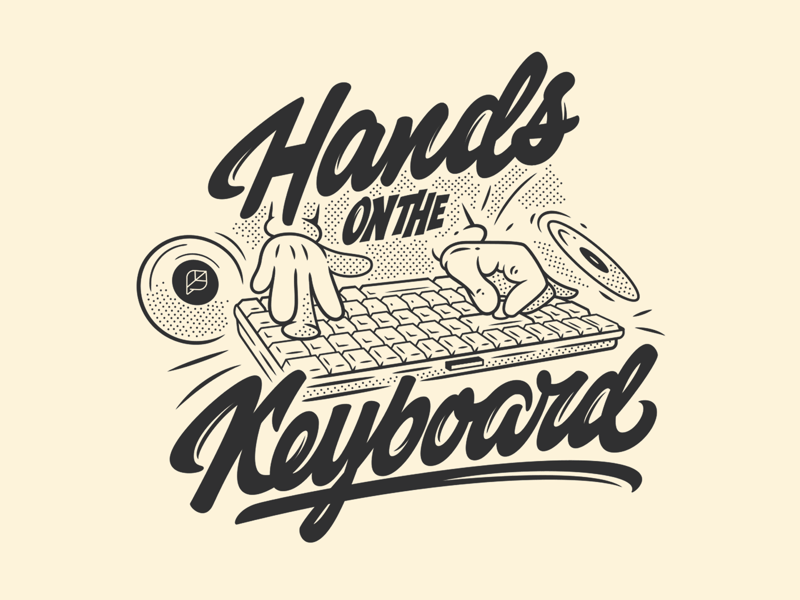 Hands On The Keyboard – lettering & illustration for merch digital art embroidery half tone illustration lettering merch print retro sketch tote bag print typography vintage