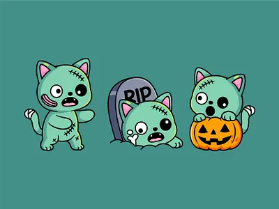Cat Zombie 🧟‍♂️ adorable animal cartoon cat character creepy cat cute cute halloween halloween cat halloween illustration halloween sticker illustration kawaii logo mascot mascot illustration spooky cat zombie zombie cat