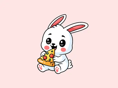 Cute Chibi Animals Eating Pizza Illustration 🍕🐰🐼🐷🐱 animal bunny cartoon cartoon food cat character cute cute cartoon eating fast food food illustration illustration junk food lion mascot panda pizza