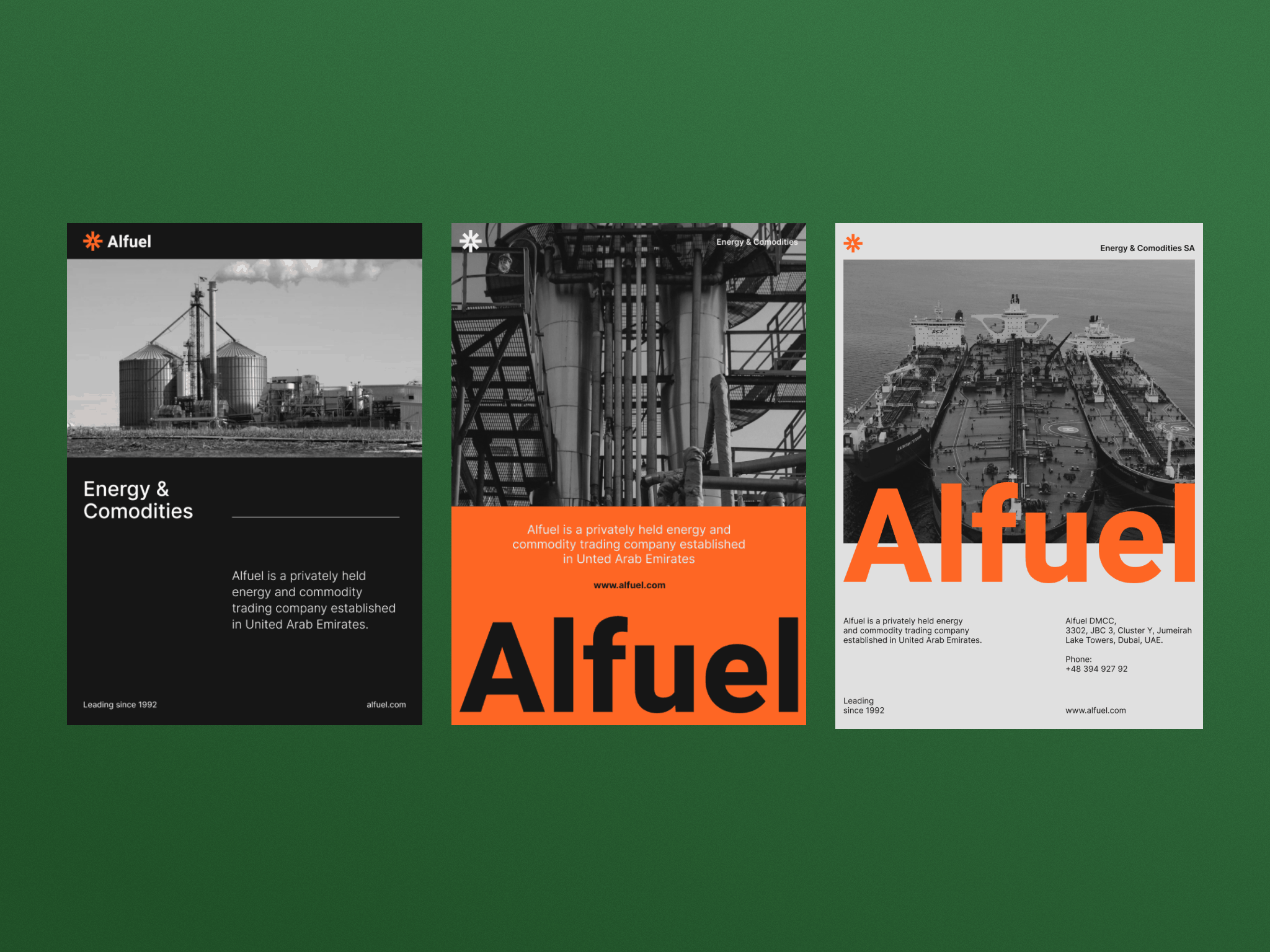 Alfuel — Branding & Website branding corporate logo minimalist oil trading orange ui website design