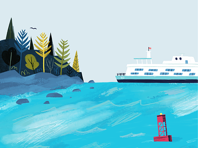 Bainbridge Island art boat character design drawing editorial ferry illustration landscape logo ocean pacific northwest painting people seattle texture ui