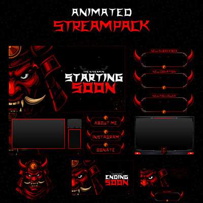 Samurai Animated Stream Package: For Twitch Overlay & Kick animated pack stream animated screens banner kick overlay kick screens kick stream animated overlay pack stream overlay