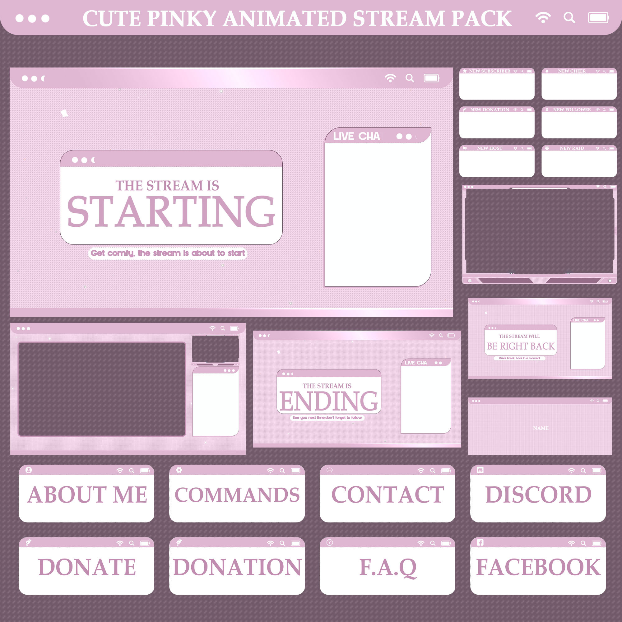 Cute Pinky Animated Stream Package: For Twitch Overlay, & Kick animated pack stream animated screens banner branding design illustration kick overlay kick screens kick stream animated overlay logo overlay overlay stream pack stream overlay stinger transition stream stream design stream overlay stream pack twitch ui