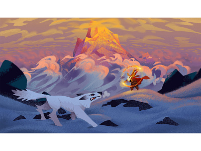 The journey begins next week adventure characterdesign illustration light magic mountain muti photoshop purple snow texture wacomgallery wizard wolf