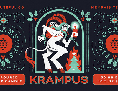 Krampus Candle candle christmas christmas tree holly illustration krampus label packaging