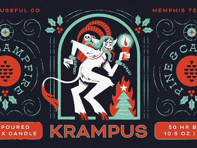 Krampus Candle candle christmas christmas tree holly illustration krampus label packaging