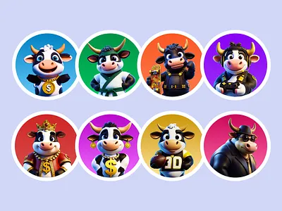 Cashcow: Avatars 3d characters 3d illustration avatars characters colour system colours cow cows illustration product design visual design