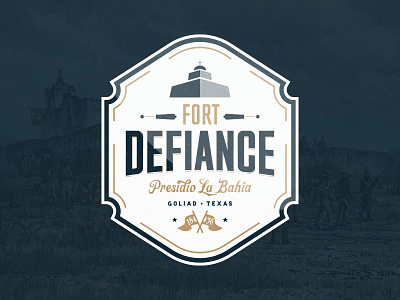Fort Defiance | Goliad, Texas badge branding cannon fort goliad illustration logo patch revolution texas