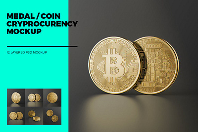 Medal Coin Cryprocurency MockUp bitcoin brass bronze cash cent coin coins creator generator golden medal medallion mockup money silver