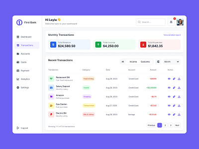 Bank Finance Dashboard Transactions Page Light Mode bank bank dashboard banking dashboard finance finance dashboard light light mode page transaction transactions