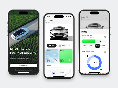 EV Mobile App android app car charge chart clean energy fireart ios ui ux vehicle widgets