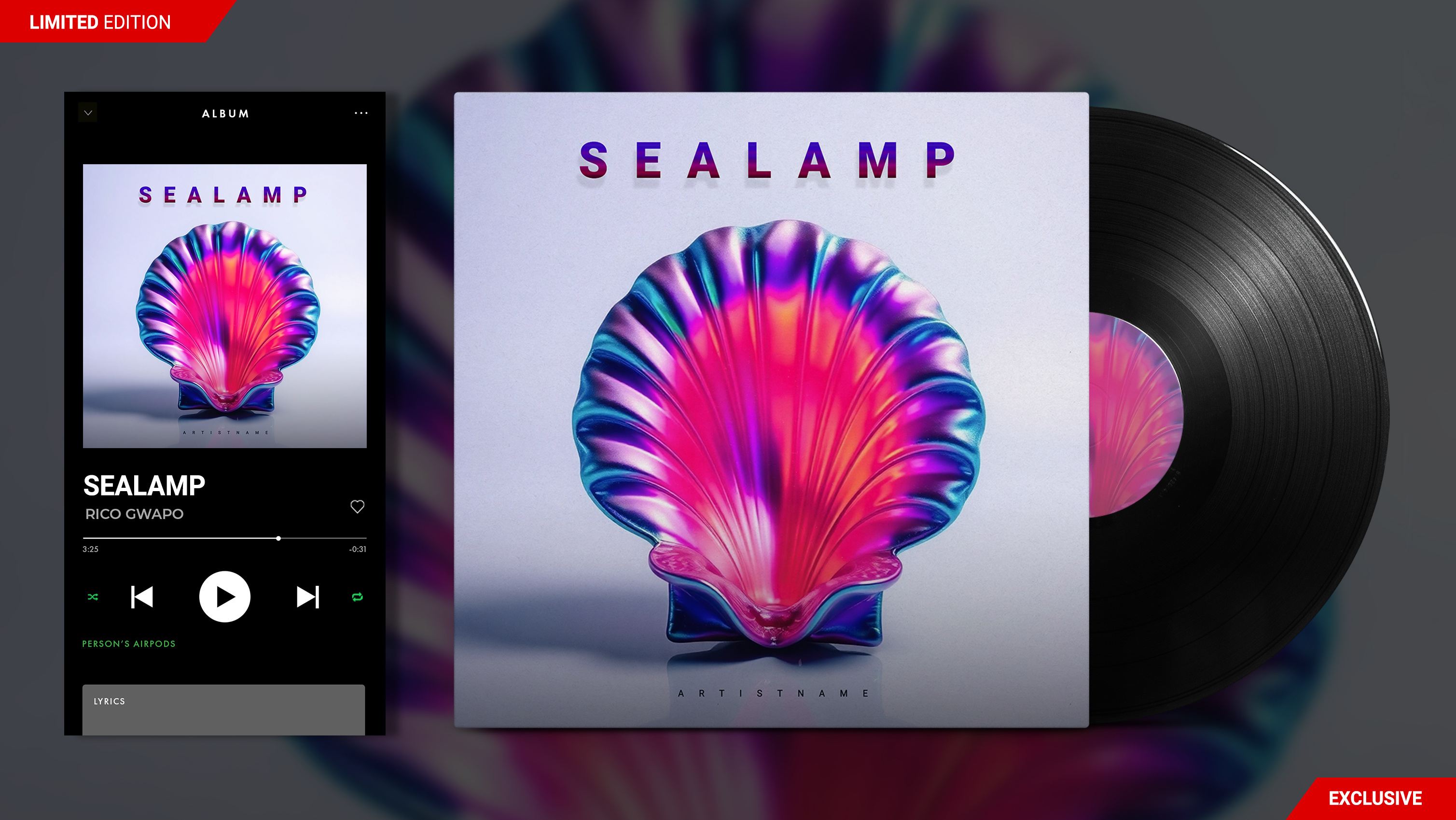 SEALAMP PREMADE ALBUM ARTWORK albumarwork fantasy freshtunes iredescent itunes minimal neon sea soundcloud spotify