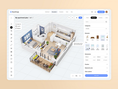 3D Apartment Planning Dashboard 3d apartment dashboard design interface interior product design room ui ux visualization