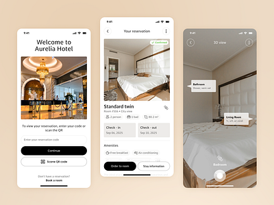 Hotel Booking & Stay App 3d tour booking check in hotel mobile reservation ui ux