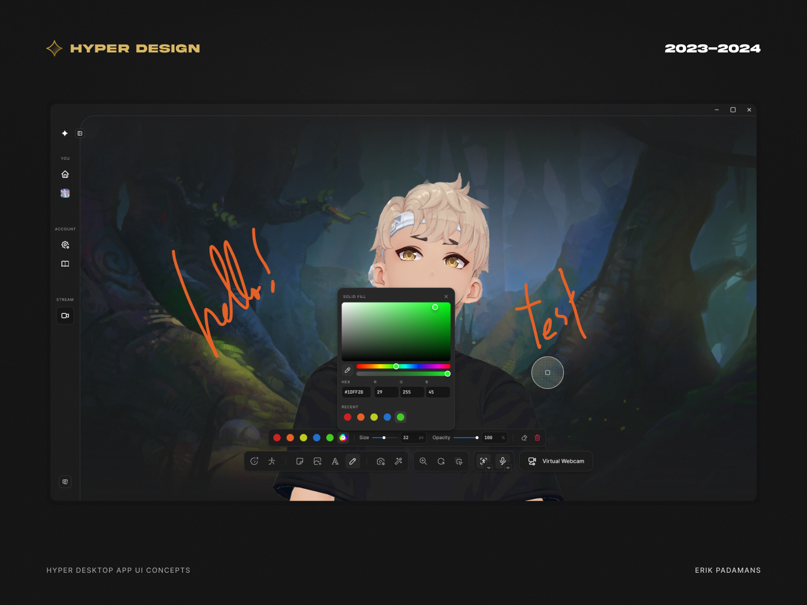 Example of Hyper Desktop Vtube App - Toolbar/Pen Tool Exploration