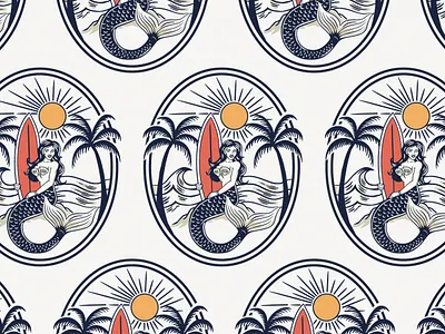 Mermaid artwork that I created for a client last year. artwork badge branding illustration t shirt tee vintage